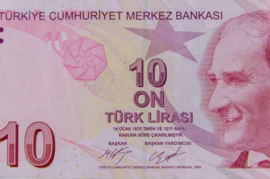 On Türk lira banknotunun makro çekimi.