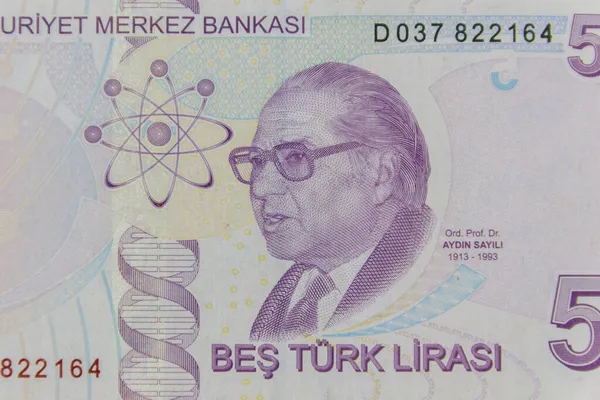 Macro Opname Van Het Vijf Turkse Lira Bankbiljet — Stockfoto