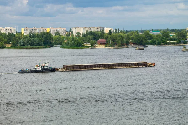 Barcaza Flotando Río Dniéper Ucrania — Foto de Stock