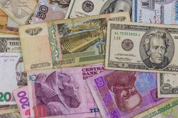 俄罗斯卢布 白俄罗斯卢布 埃及镑和乌克兰格里夫尼亚的多货币背景 — 图库照片