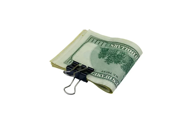 Paquete Billetes Cien Dólares Americanos Clip Aislado Sobre Fondo Blanco — Foto de Stock