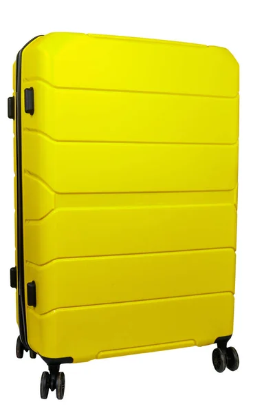 Valise Jaune Isolée Sur Fond Blanc — Photo