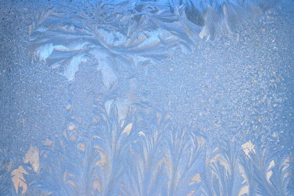 Frostmuster Auf Einem Gefrorenen Fenster Winter Natürlicher Hintergrund Textur — Stockfoto