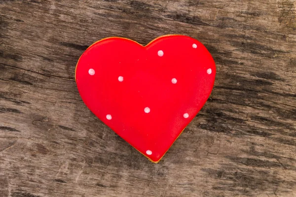 Heart Shaped Cookies Valentine Day Rustic Wooden Table Top View — Stock Photo, Image