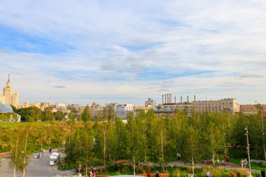 Moscow, Russia - August 15, 2019: View of the Zaryadye park in a centre of Moscow, Russia