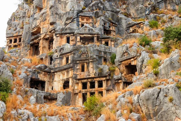 Skalnaté Hrobky Lycijské Nekropole Starobylého Města Myra Demre Provincie Antalya — Stock fotografie