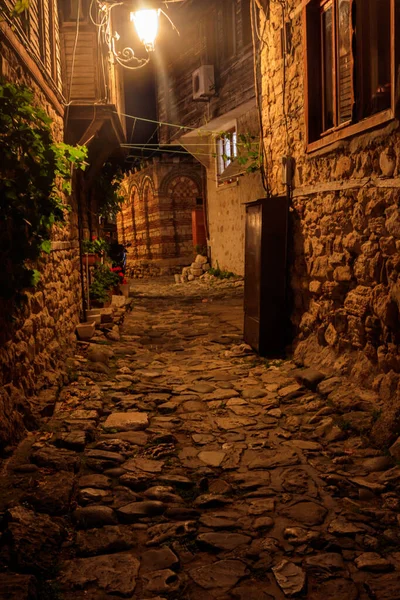 Narrow Street Old Town Nessebar Bulgaria Night — Stock Photo, Image