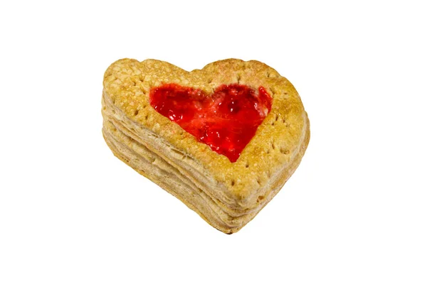 Hjärtformade Puff Cookies Med Sylt Isolerad Vit Bakgrund Efterrätt Alla — Stockfoto