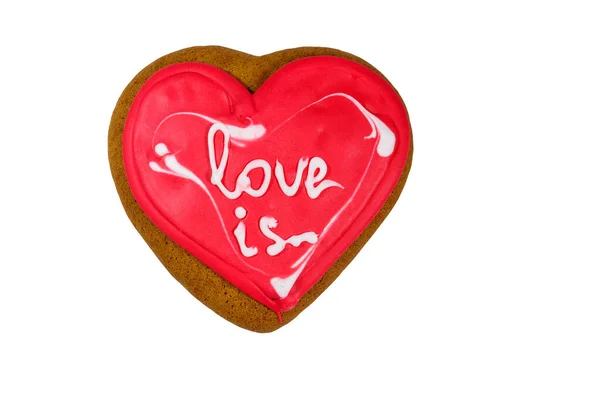 Hjerteformet Honningkage Cookie Isoleret Hvid Baggrund - Stock-foto
