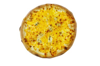 Beyaz arka planda izole edilmiş Pizza Four peyniri. Üst görünüm
