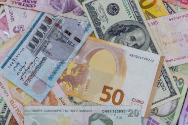 ABD doları, avrolar, Türk lirası, Mısır lirası ve Ukrayna hrivnialarından oluşan çok renkli bir geçmiş