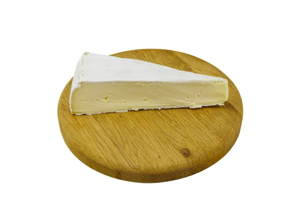 Biten Brie Ost Skärbräda Isolerad Vit Bakgrund — Stockfoto