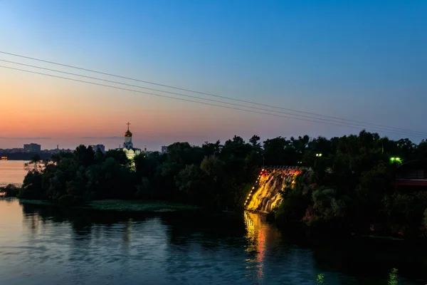 Night View Monastyrsky Island Illuminated Artificial Waterfall Roaring Threshold Small — Stockfoto