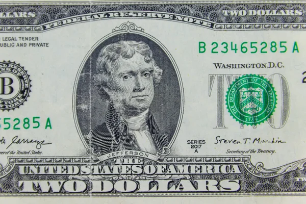 Macro Shot Two Dollars Bill — Stock Photo, Image