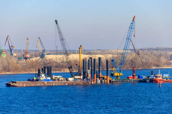 Bau Einer Neuen Brücke Über Den Dnjepr Kremenchug Ukraine — Stockfoto