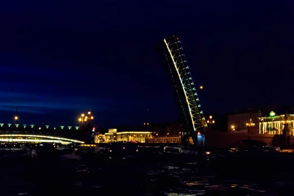 崔妮蒂吊桥的启用从俄罗斯圣彼得堡涅瓦河看Trinity桥的夜景 — 图库照片