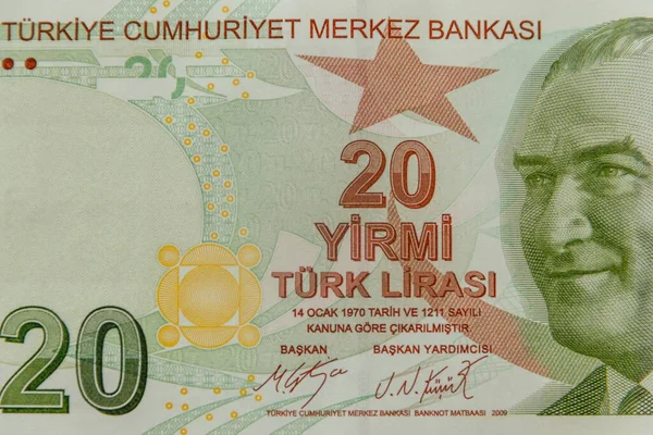 20 Türk lira banknotunun makro çekimi.