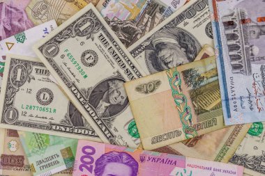 ABD dolarları, Rus rublesi, Beyaz Rusya rublesi, Mısır sterlini ve Ukrayna hrivniası