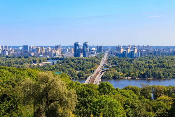 Vue Aérienne Pont Métro Fleuve Dniepr Kiev Ukraine Paysage Urbain — Photo