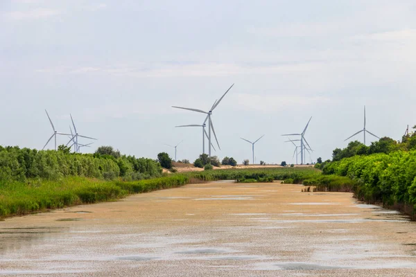 View Wind Turbines North Crimean Canal Kherson Region Ukraine Wind — Stock Photo, Image