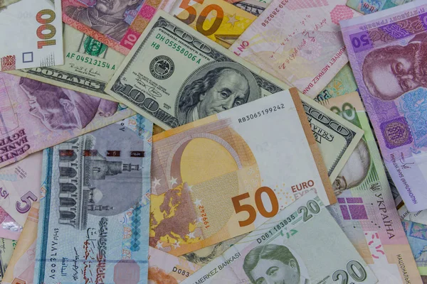 Multicurrency Fundo Dólares Dos Eua Euros Liras Turcas Libras Egípcias — Fotografia de Stock