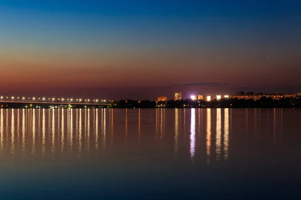 Night View Dnieper River Dnipro City Ukraine — Stock Photo, Image