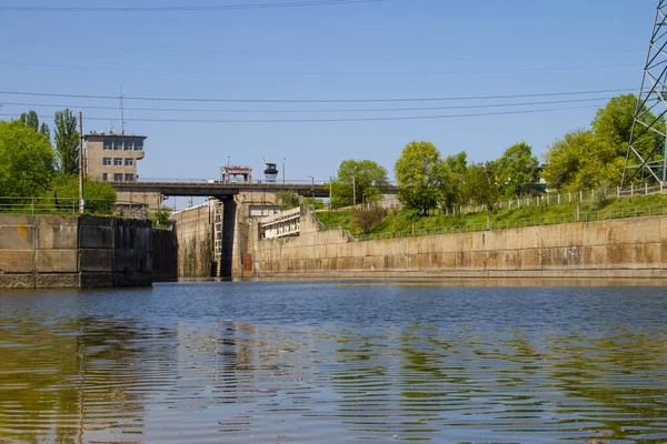 Gateway in the Svetlovodsk hydroelectric power plant on the river Dnieper, Ukraine