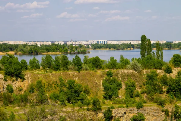 Lihat Sungai Dnieper Dan Kota Komsomolsk — Stok Foto