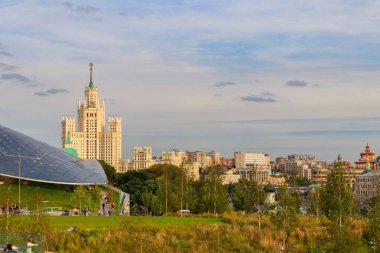 Moscow, Russia - August 15, 2019: View of the Zaryadye park in a centre of Moscow, Russia
