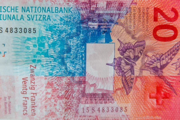 Makro Ujęcie Banknotu Franków Szwajcarskich — Zdjęcie stockowe