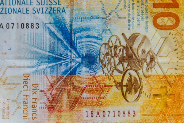 Макро Знімок Банкноти Десяти Швейцарських Франків — стокове фото