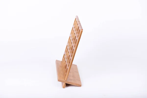 Pequeno Rack Armazenamento Itens Feito Bambu Está Fundo Branco — Fotografia de Stock
