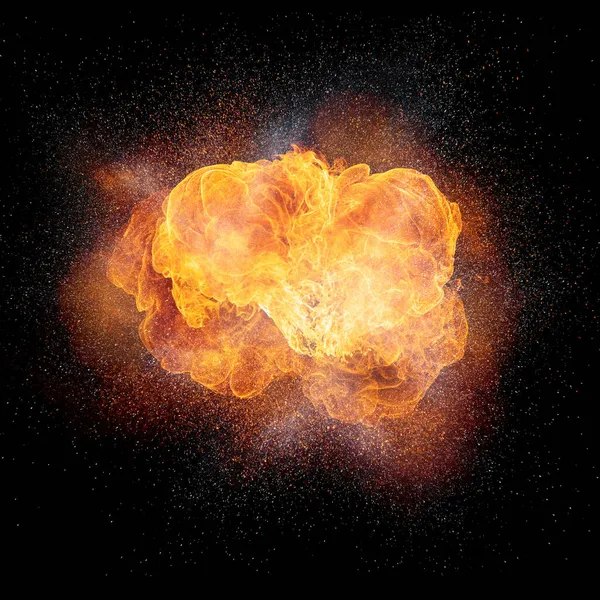 Realistic Fiery Explosion Sparks Smoke Isolated Black Background — Stock Photo, Image