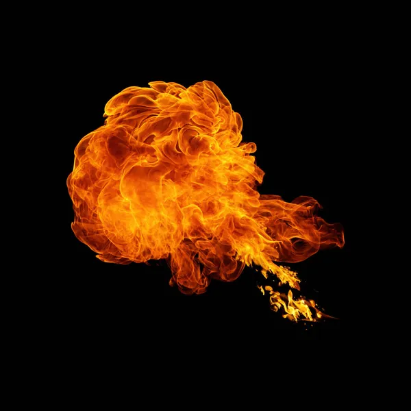Realistické Plameny Výbuch Izolované Černém Pozadí — Stock fotografie