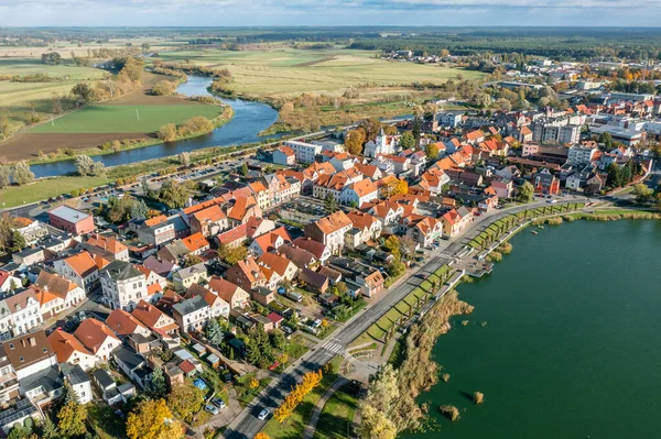 Miedzychod şehrinin merkezinin hava görüntüsü, Polonya