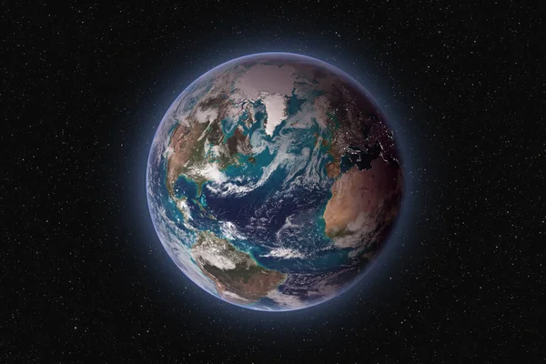 Πλανήτης Κατά Σκοτεινό Έναστρο Ουρανό Φόντο Ορατή Αμερική Αφρική Ευρώπη Εικόνα Αρχείου
