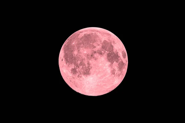 Roze Volle Super Maan Zwarte Lucht Achtergrond — Stockfoto