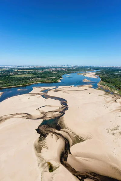 Bajo Nivel Agua Río Vístula Efecto Sequía Vista Desde Perspectiva — Foto de Stock