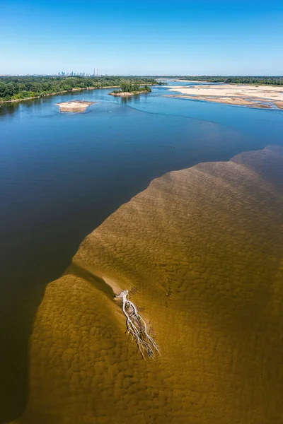 Bajo Nivel Agua Río Vístula Efecto Sequía Vista Desde Perspectiva — Foto de Stock