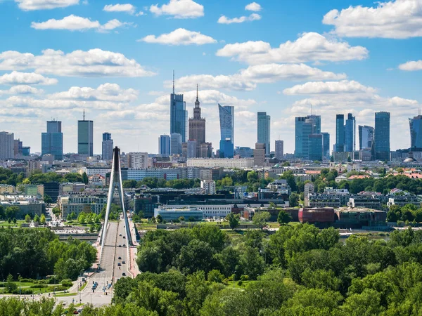 Swietokrzyski Bridge Skyscrapers City Center Warsaw Aerial Landscape Blue Sky —  Fotos de Stock