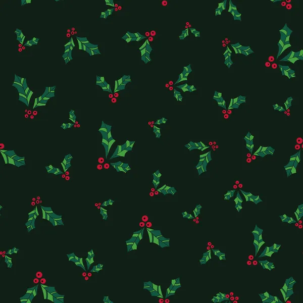 Vector groen gelukkig kerst misteltoe allover naadloos patroon achtergrond — Stockvector