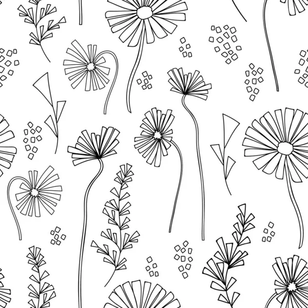 vektör siyah ve beyaz yaz günü çiçekleri pürüzsüz desen arkaplanı
