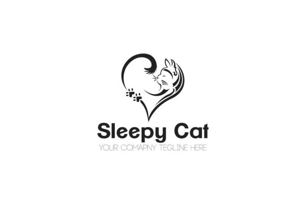 Uykulu Kedi Logosu Tasarım Vektörü