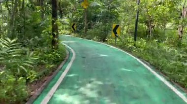 Bir yaz günü parkta bisiklet sürmek.