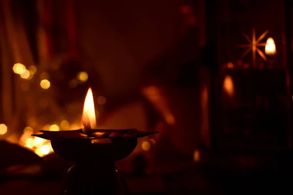 Lumière Spéciale Des Lampes Huile Traditionnelles Indiennes Pour Bonheur Dans — Photo
