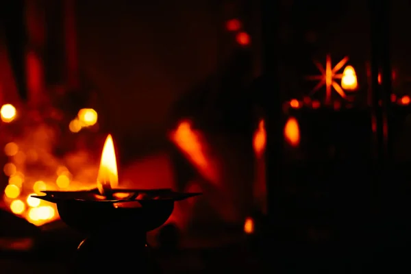 Lumière Des Lampes Huile Traditionnelles Indiennes Dans Chaque Maison Dans — Photo