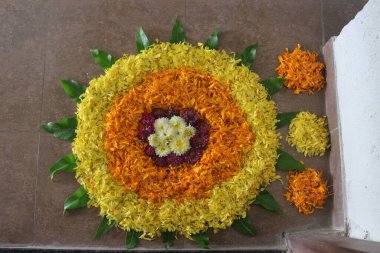 Güzel Rangoli Yaprakları. Hint Geleneksel Rangoli Sanatı.