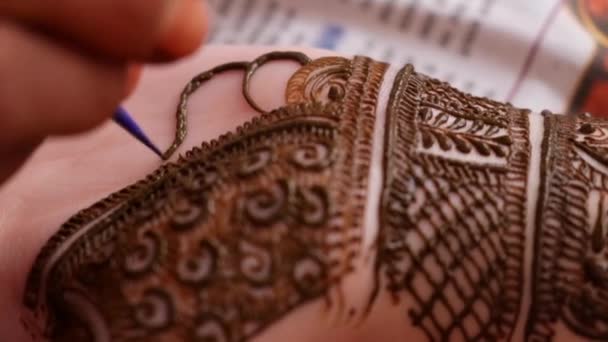 Henna Tattoo Applying Indian Wedding Mehendi Ceremony — Stockvideo