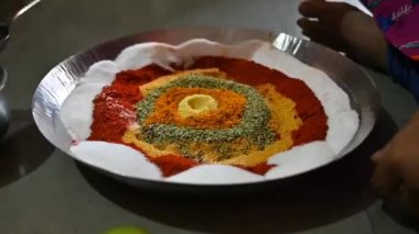 Dry Masala Mix With Hot Oil. Making Of Green Mango Pickle. Indian Maharashtra Food. Indian Pickle. Dry Masala