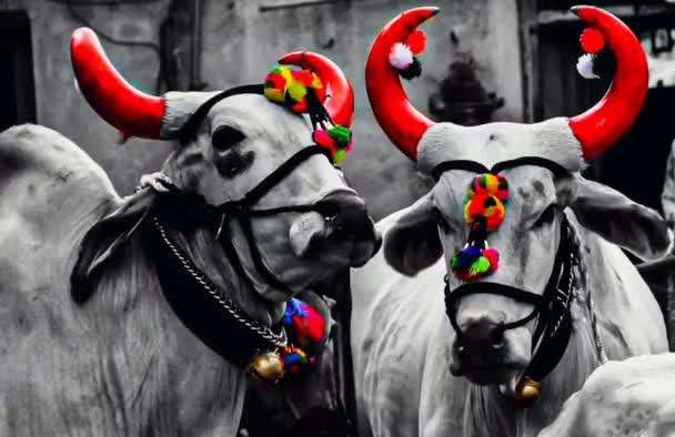 Indian Bull Festival Beautiful Decorated Bull — Stock video